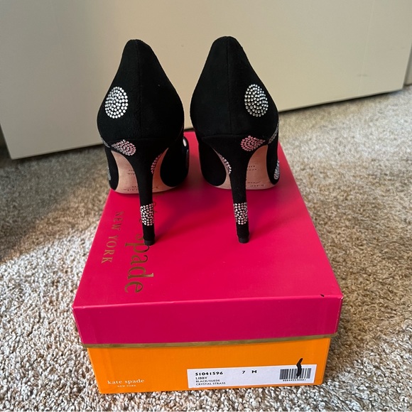 Beautiful Kate Spade Libby Black Suede Crystal Heels Size 7 - Picture 2 of 5